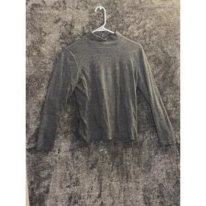 Vtg Liz Claiborne Gray Mock Neck Top Sz M 100% Cotton USA